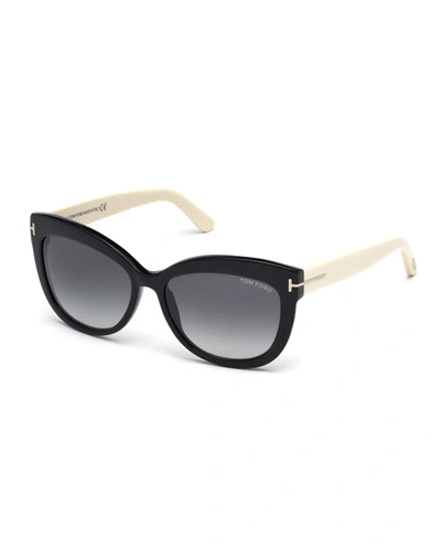 Tom Ford Alistair Two-tone Squared Cat-eye Sunglasses, Black/cream In Black/smoke