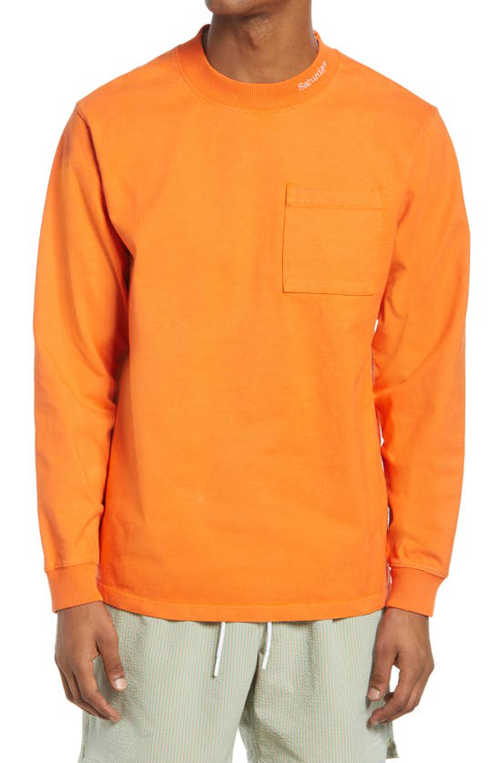 Saturdays Surf Nyc Dekalb Mock Neck Long Sleeve T Shirt In Hyper Orange Modesens