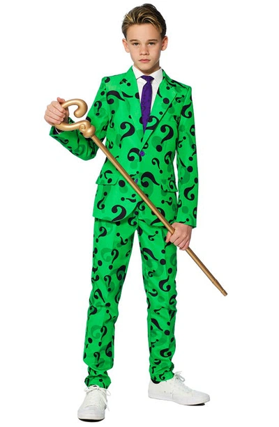 Opposuits Kids' The Riddler Two-piece Suit With Tie In Green