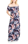 Ingrid & Isabelr Off The Shoulder Maternity Maxi Dress In Navy Feathers