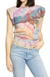 Afrm Billie Side Ruched Crop Tank In Multi Color Tie Dye With Eagle