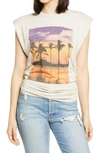 Afrm Billie Side Ruched Crop Tank In Washed Grey With La Palm Tree