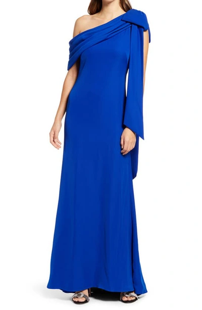 Tadashi Shoji One-shoulder Crepe Column Gown In Royal Blue