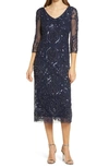 Pisarro Nights Sequin & Beaded Cocktail Sheath Dress In Navy