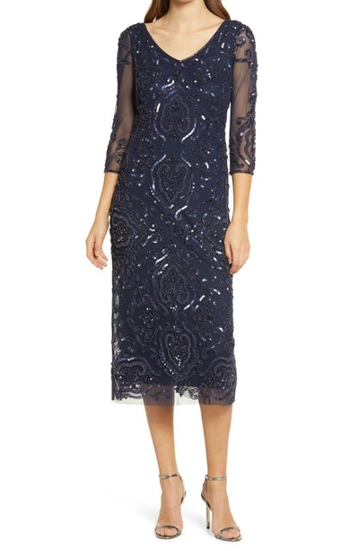 Pisarro Nights Sequin & Beaded Cocktail Sheath Dress In Navy