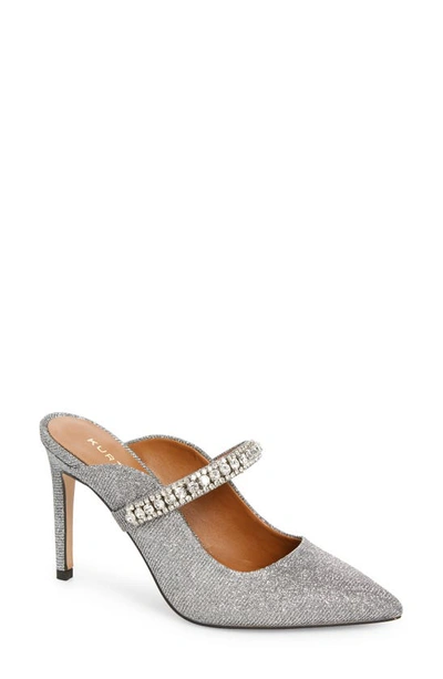 Kurt Geiger Duke Crystal Strap Pointed Toe Mule In Silver