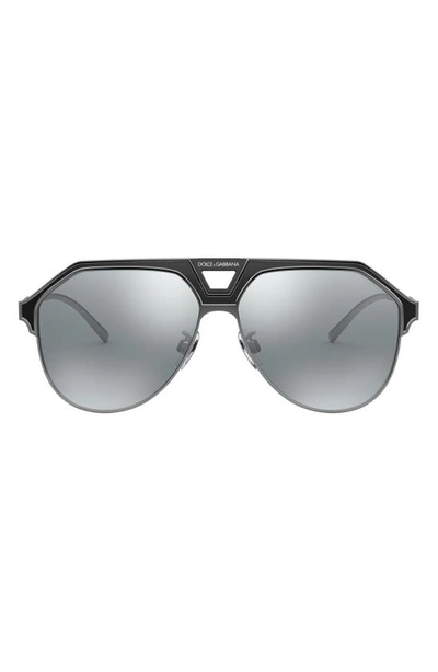 Dolce & Gabbana 60mm Gradient Aviator Sunglasses In Gunmetal/ Black/ Grey Black