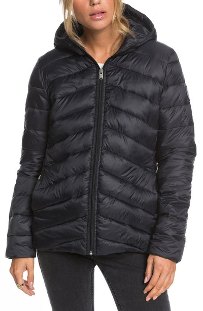Roxy Coast Road Water Resistant Hooded Puffer Jacket In Anthracite