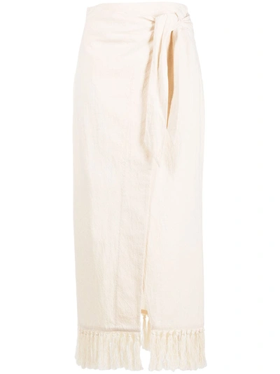 Nanushka + Net Sustain Randi Fringed Organic Cotton Wrap Skirt In White