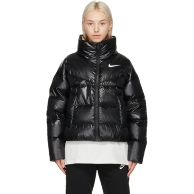 Nike Black Down Puffer Jacket In 010 Blk/wh