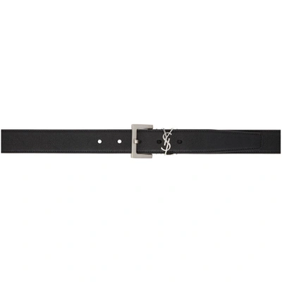 Saint Laurent Black Lambskin Monogram Belt In 1000 Black