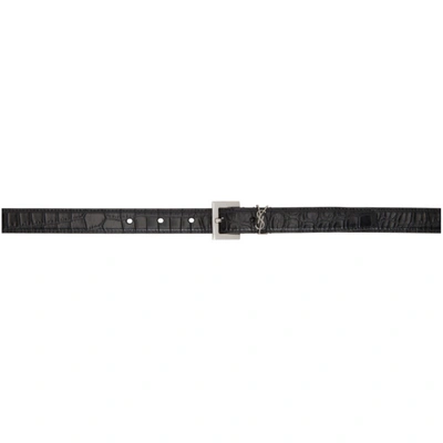 Saint Laurent Black Croc Monogram Belt In 1000 Black