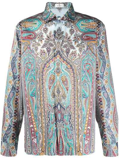 Etro Cotton Shirt With Paisley Pattern - Atterley In Light Blue