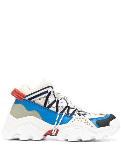 Kenzo Inka Sneakers In Leather And Multicolor Fabric In Cream