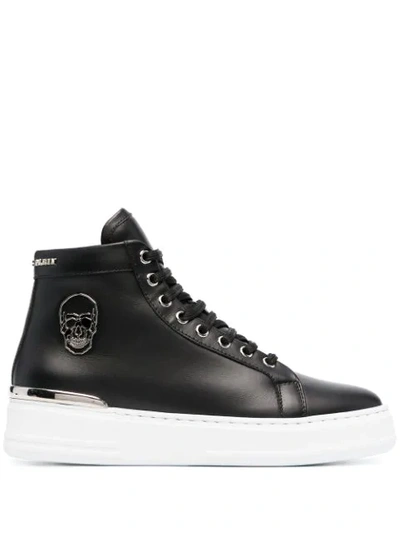 Philipp Plein Skull High-top Leather Sneakers In Black
