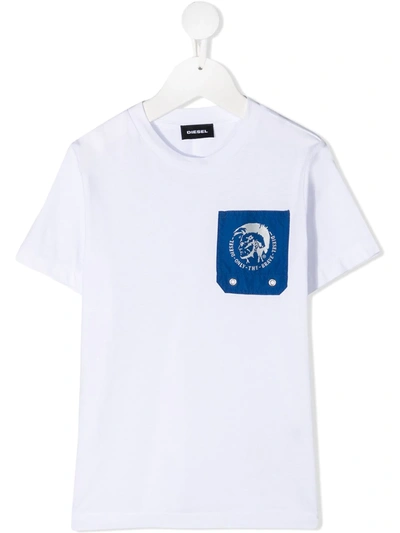 Diesel Teen Contrast Patch Pocket T-shirt In White