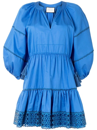 Alexis Daksha Puff-sleeve Embroidered Mini Dress In Blue