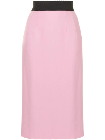 Dolce & Gabbana Pink High Waist Pencil Cut Midi Viscose Skirt