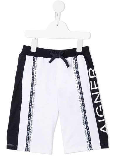 Aigner Kids' Logo Stripe Shorts In White