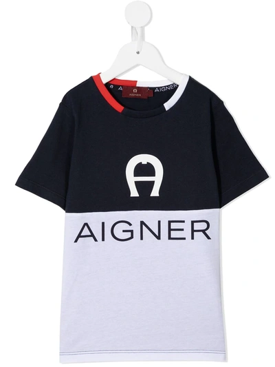 Aigner Kids' Two-tone T-shirt In Blue