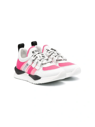 Msgm Teen Colour-block Logo-lace Trainers In White