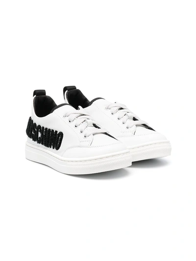Moschino Teen Logo-embossed Leather Trainers In White