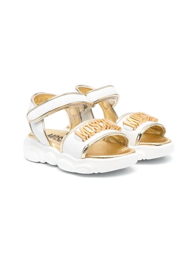 Moschino Babies' Logo-embossed Leather Sandals In White