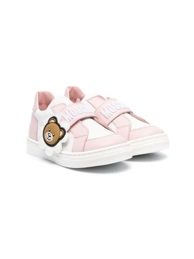 Moschino Kids' Embroidered-logo Leather Trainers In White
