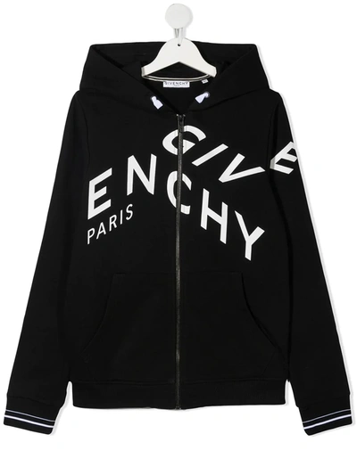 Givenchy Kids' Logo Print Cotton Zip Sweatshirt Hoodie In Black