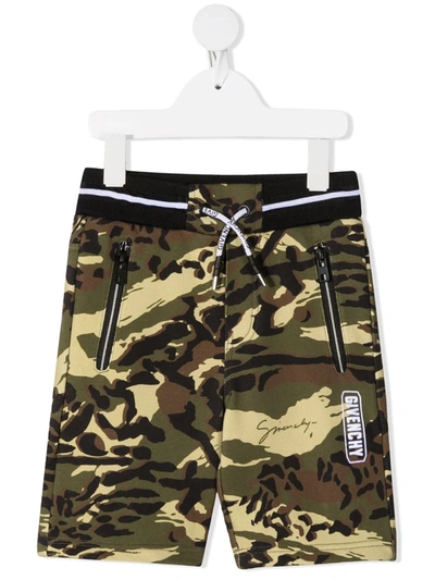 Givenchy Teen Camouflage-print Track Shorts In Military Green