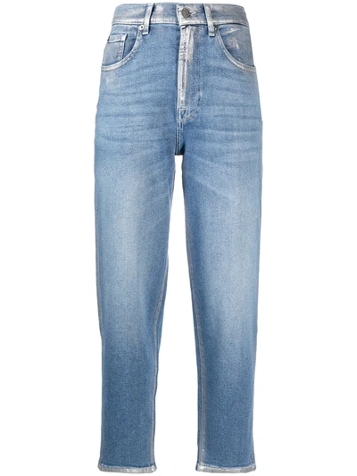 7 For All Mankind Malia Metallized Cropped Jeans In Blue