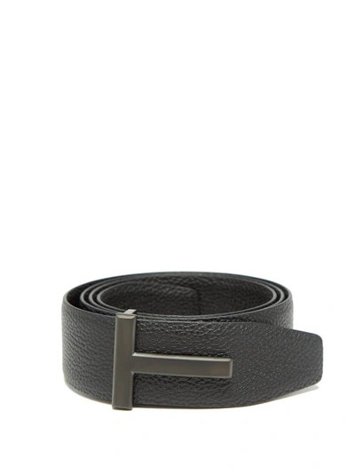 Tom Ford T Logo-buckle Reversible Leather Belt In Black