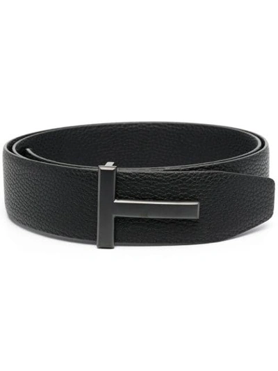 Tom Ford T Logo-buckle Reversible Leather Belt In Black