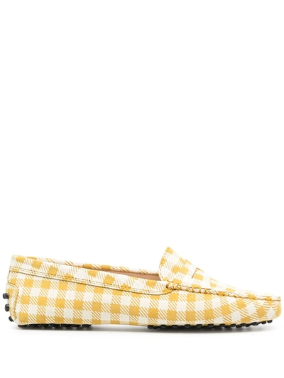 Tod's Gingham Gommino Driving Shoes In Yellow