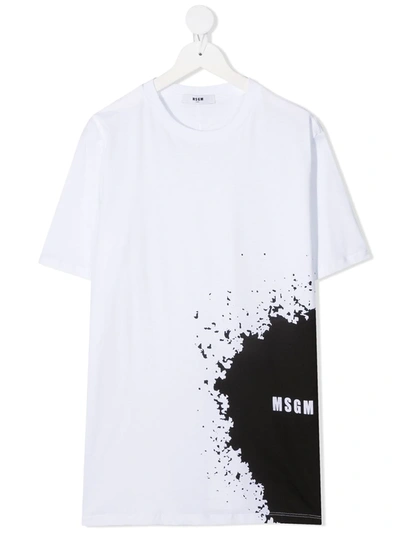 Msgm Teen Splatter-print Cotton T-shirt In White