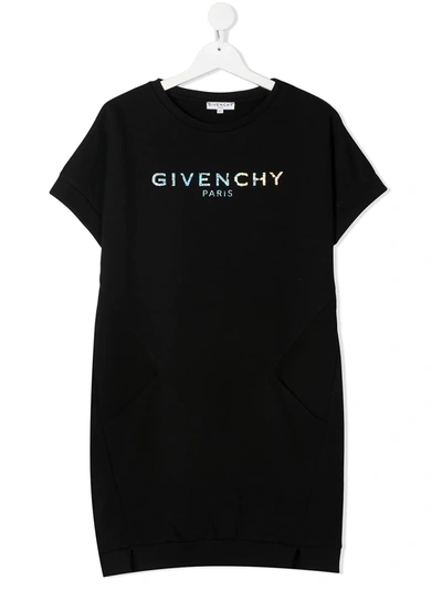 Givenchy Teen Crackled Logo Short-sleeve Sweater Dress In Black