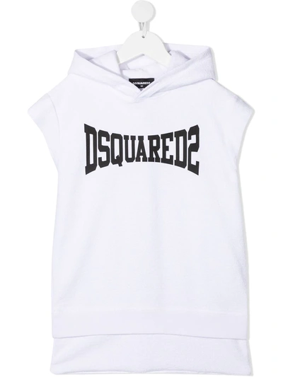 Dsquared2 Kids' Cap-sleeve Logo-print Hoodie In White
