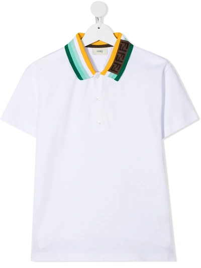 Fendi Teen Striped-collar Polo Shirt In White
