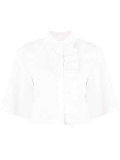 Msgm Ruffled Cotton-poplin Short-sleeved Shirt In White