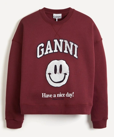 Ganni Face Logo Sweater In Burgundy