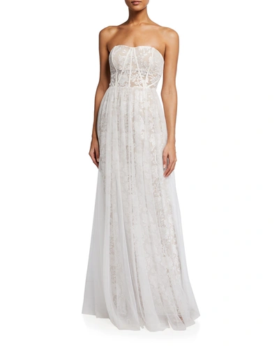 Aidan Mattox Strapless Floral Embroidered A-line Gown In Ivorynude