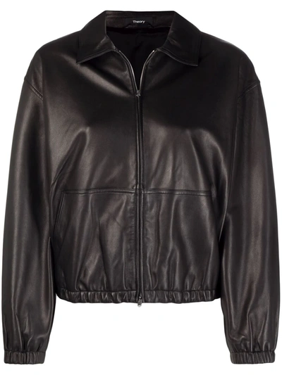 Theory Women's Cropped Leather Bomber Jacket In Black