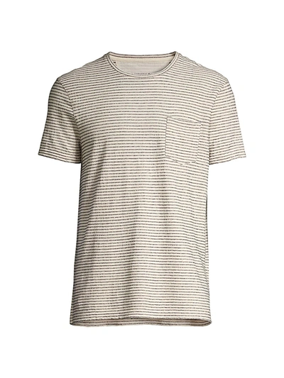 John Varvatos Emmett Striped Pocket Linen Blend T-shirt In Eggshell