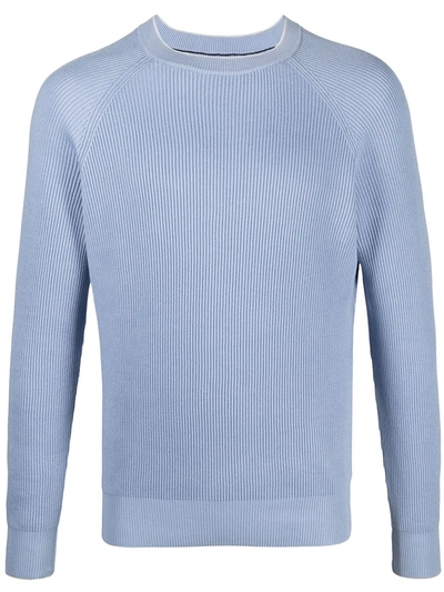 Brunello Cucinelli Raglan-sleeve Ribbed Cotton Sweater In Blue