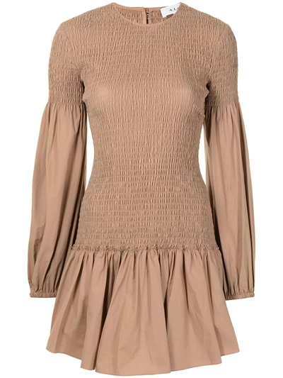 A.l.c Kora Mini Smocked Puff-sleeve Dress In Beige