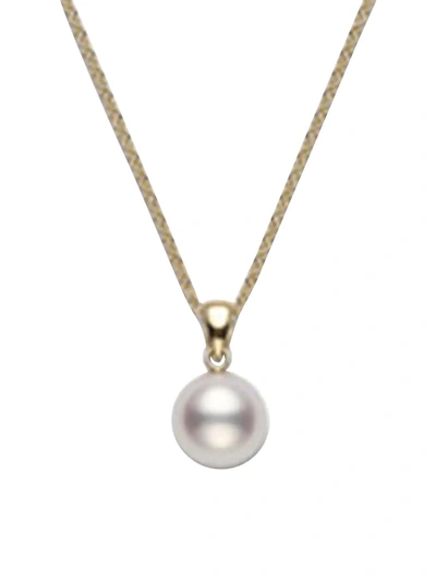 Mikimoto Women's Essential Elements 18k Yellow Gold, 7mm White Cultured Pearl & Diamond Pendant Necklace