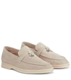Loro Piana 10mm Summer Charms Walk Suede Loafers In Off-white