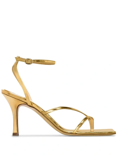 A.w.a.k.e. Women's Delta Asymmetric Square-toe Metallic Sandals In Gold