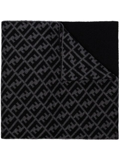 Fendi Jacquard Ff-logo Knit Scarf In Grey