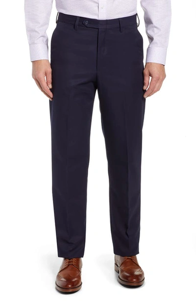 Berle Classic Fit Flat Front Microfiber Performance Trousers In Navy